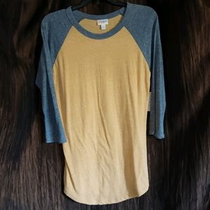 NWT LuLaRoe 3/4Slv Ylw/Gray Baseball DoveTailShirt